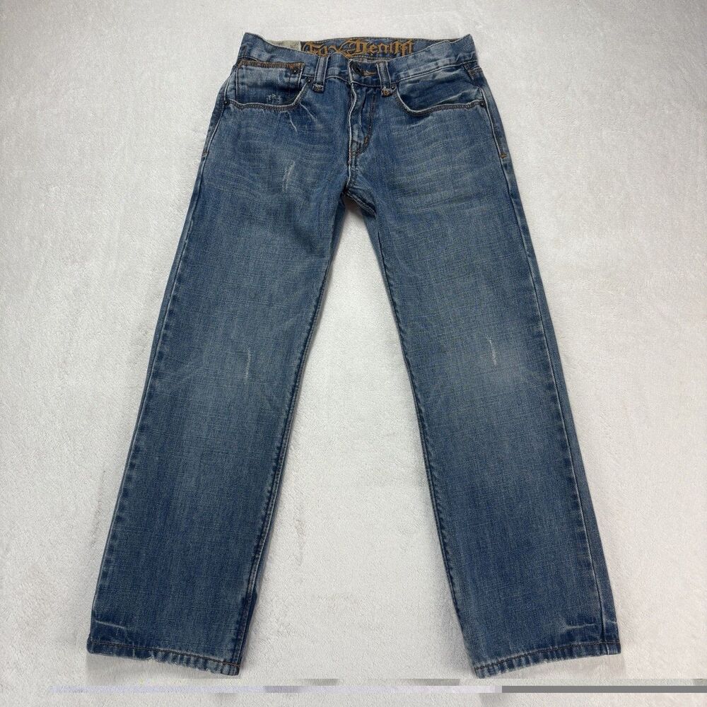 Vintage Y2K Fox Racing Denim Jeans Boys 8 Blue Med Wash Distressing Whiskering